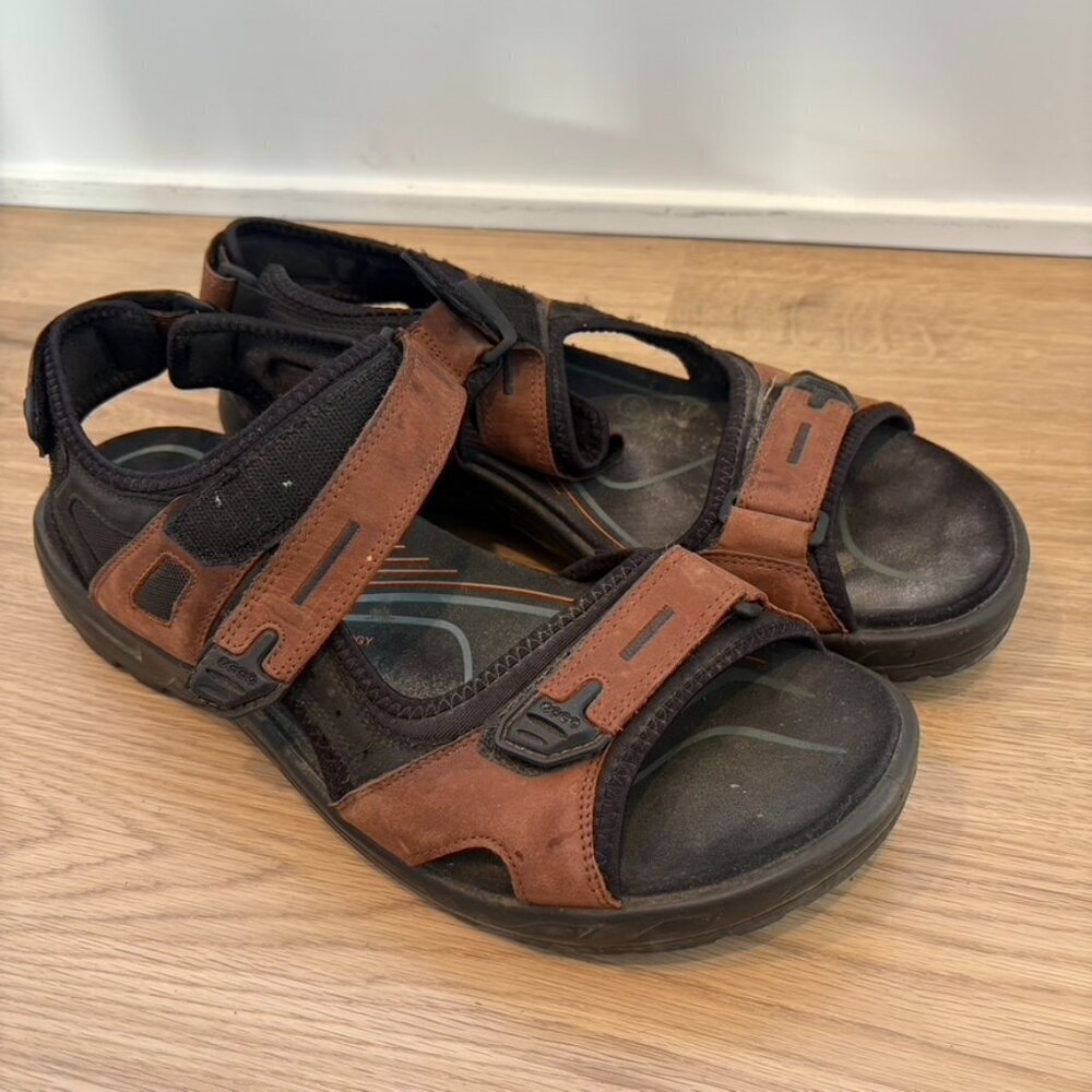 ** Ecco Receptor Brown Leather Sport Sandals Men's US 12 EUR 46